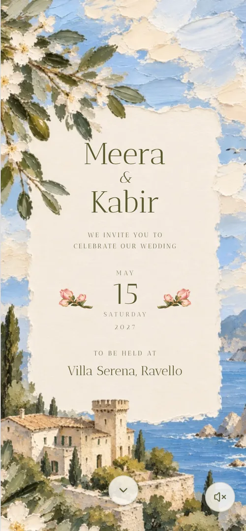 The Painted Riviera, a wedding in oils by the sea invitation